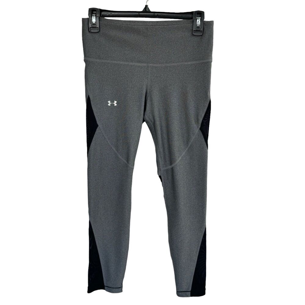 Under Armour Medium Capris Leggings Heat Gear Black Mesh Inserts Gray Womens